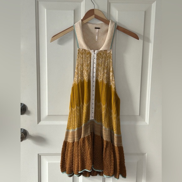 Free People Tank Sweater Peplum Polo Neutral Combo Sleeveless Medium Prep - Picture 2 of 8